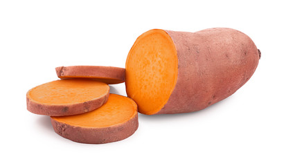 Sweet potato isolated on white background closeup