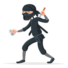 Japan secret ninja assassin japanese sword cartoon character stealthy sneaking vector illustration