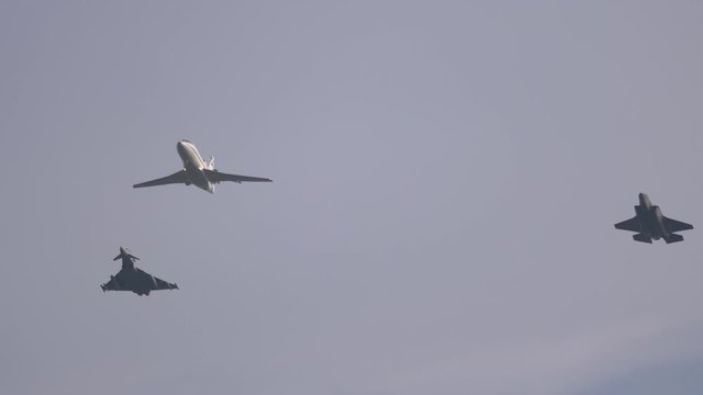 F35 and F2000 fighter jet intercepting a renegade civil aircraft A319