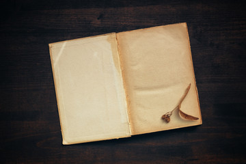 Vintage book blank pages mock up top view