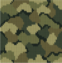 Military decorative khaki camouflage. Woolen knitted pattern. Abstract background. Greeting card. Vector illustration