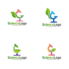 Set of Nature Microscope Icon Logo Concept Vector. Creative Microscope with Leaf Logo Template