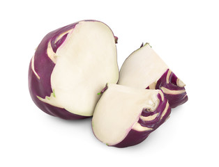 Cabbage kohlrabi and half isolated on white background closeup