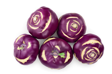 Cabbage kohlrabi isolated on white background closeup, Top view. Flat lay.