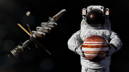 astronaut holding planet Jupiter © dottedyeti