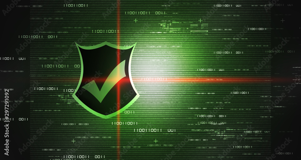 Poster 2d rendering tick mark over a shield surface