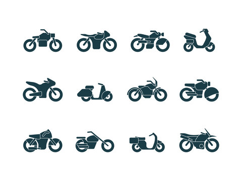 Motorcycle silhouettes. Vehicle symbols motorbikes travel cycling bike chopper street transport vector black pictures. Illustration speed bike, vehicle motorcycle, motorbike transport