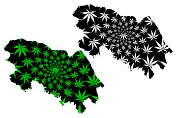 Bueng Kan Province (Kingdom of Thailand, Siam, Provinces of Thailand) map is designed cannabis leaf green and black, Bung Kan map made of marijuana (marihuana,THC) foliage....