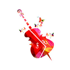  Colorful violoncello with butterflies isolated vector illustration design. Music background with cello. Music festival poster, live shows, concert events, party flyer  © abstract