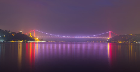 Fototapeta na wymiar Night view of Fatih Sultan Mehmet Bridge - Istanbul, Turkey 