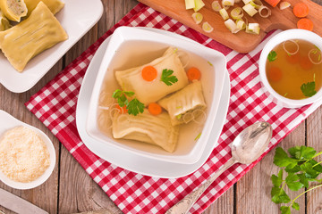 Maultaschen - swabian filled pasta ( ravioli ).