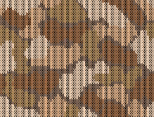 Military decorative brown khaki camouflage. Woolen knitted pattern. Abstract background. Greeting card. Vector illustration