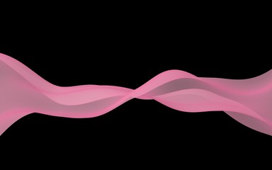 Abstract wave. Scarf. Bright ribbon on black background. Abstract smoke. Raster air background. 3D illustration