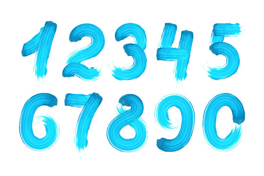 Realistic blue paint hand drawn numerals