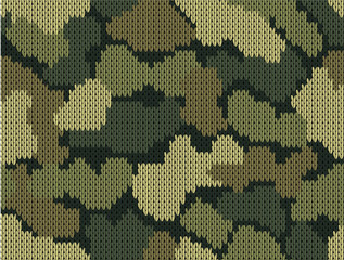 Military decorative green khaki camouflage. Woolen knitted pattern. Abstract background. Greeting card. Vector illustration