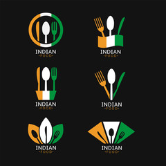 Indian food icons. Indian flag symbols Spoon fork and knife icons