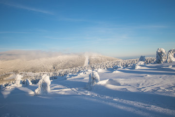 Winter mountains scenery from Krkonoše, Czech republic