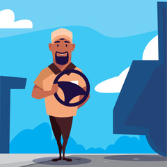 driver man holding a steering wheel