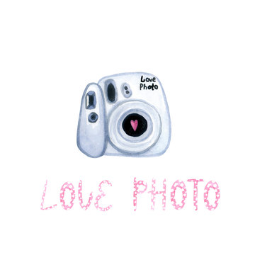 watercolor illustratoin with cameras.  Design for the photographer