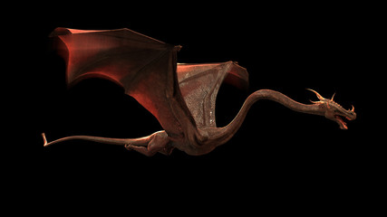 Fototapeta premium flying dragon, winged animal isolated on black background 