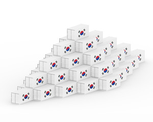 3D Illustration of Cargo Container with South Korea Flag on white background with shadow . Delivery, transportation, shipping freight transportation. 3d illustration.