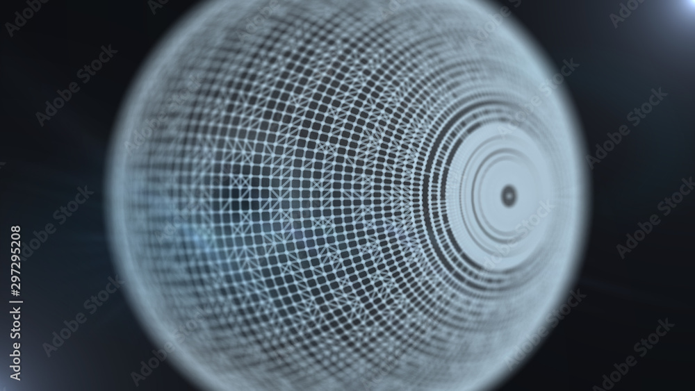Poster abstract sattelite orbiting and illuminating in dark space.