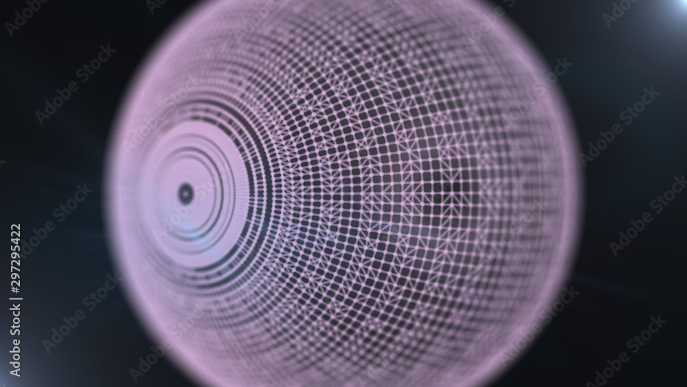 Poster cropped electronic circuit sphere futuristic server code processing in dark space.
