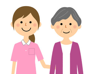 高齢者と介護スタッフ