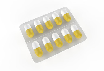 realistic blister pack with pills template of packaging for medical drugs for tablets vitamin. 3d illustration 