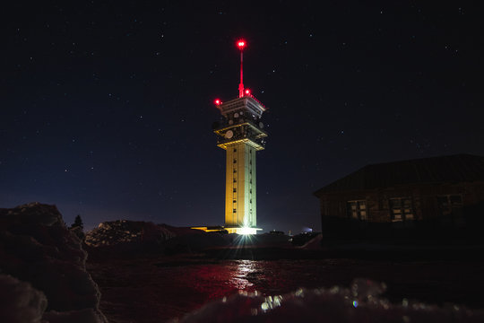 Winter Night And Klinovec Tower