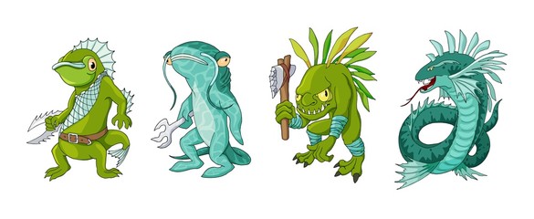 Cartoon monster sea creature characters set. Vector clip art illustration © Andrew