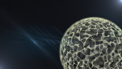 Cryptocurrency blockchain network connection and microcircuit on virtual sphere.