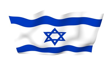 The flag of Israel. State symbol of the State of Israel. A blue Star of David between two horizontal blue stripes on a white field. 3d illustration