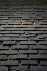 Close Up of a Traditional Slate Tiled Roof in Morning Light