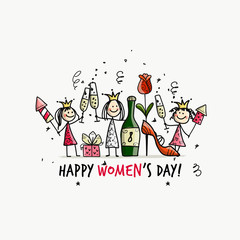 8 march, international women's day. Pretty girls with drinks for your design