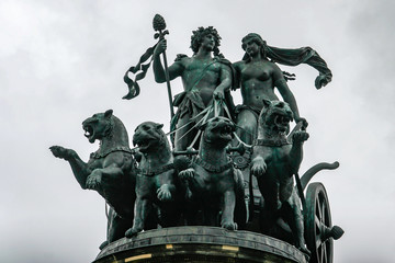 Statue Dionis and Ariadna chariot with four panthers on top of Dresden Opera Theatre in Dresden,...