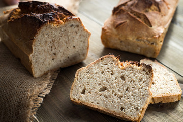 tasty bread baked at home, healthy homemade bread, bio ingredients