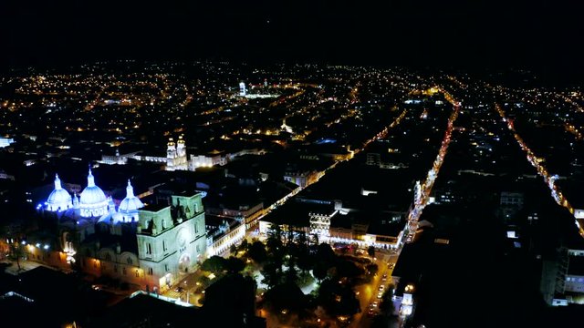 Cuenca Ecuador by night , drone view