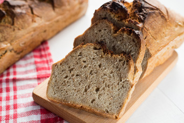 tasty bread baked at home, healthy homemade bread, bio ingredients