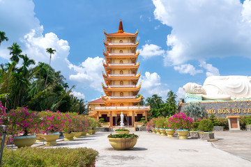 The relics tower in Vinh Trang temple complex. This is one of the largest pagodas in the Mekong...