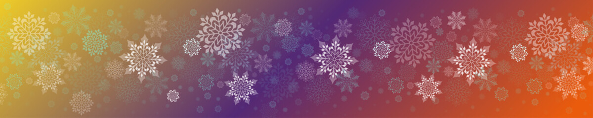 Fototapeta na wymiar Christmas multicolor illustration with a set of graceful white snowflakes