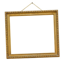 Old wooden picture frame hanging on a rope