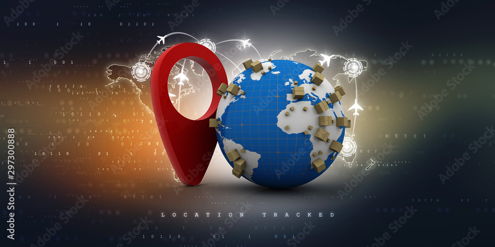 Poster 3d rendering red map pointer in card box