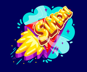 Simon kids boy name illustration on the rocket start