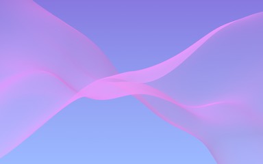 Pink wave on blue sky abstract background. Fluttering pink scarf. Waving on wind pink fabric. 3D illustration