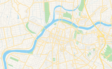 Fototapeta na wymiar Printable street map of Kurume, Japan