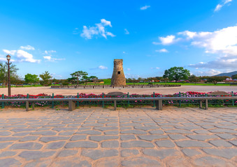 Cheomseongdae Park in the daytime, the oldest observatory in Gyeongju, South Korea