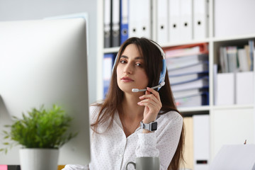 Serious lady consults client