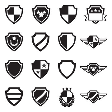 Shield Icons. Black Flat Design. Vector Illustration.