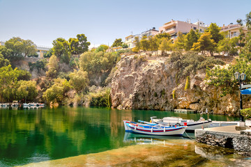 Freshwater lake in Agios Nikolaos. Greece. Crete.